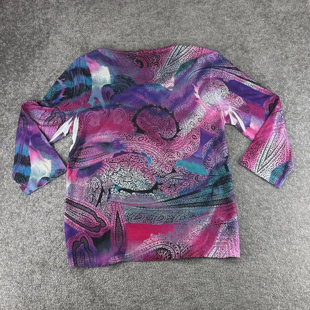 Chicos 3/4 Long Sleeve Blouse Shirt Womens 1 M Abstract Design Colorful Pink - Picture 2 of 5